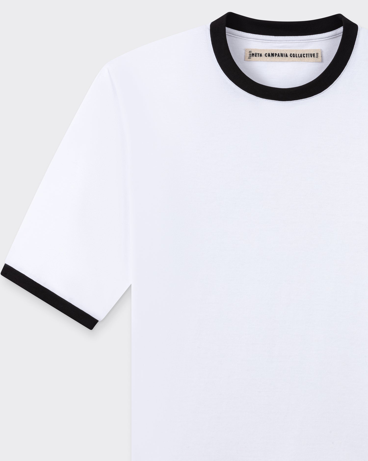 Meta Campania Collective white jersey t-shirt black ribbed sleeve trims detail BEIGE HABILLEUR PARIS
