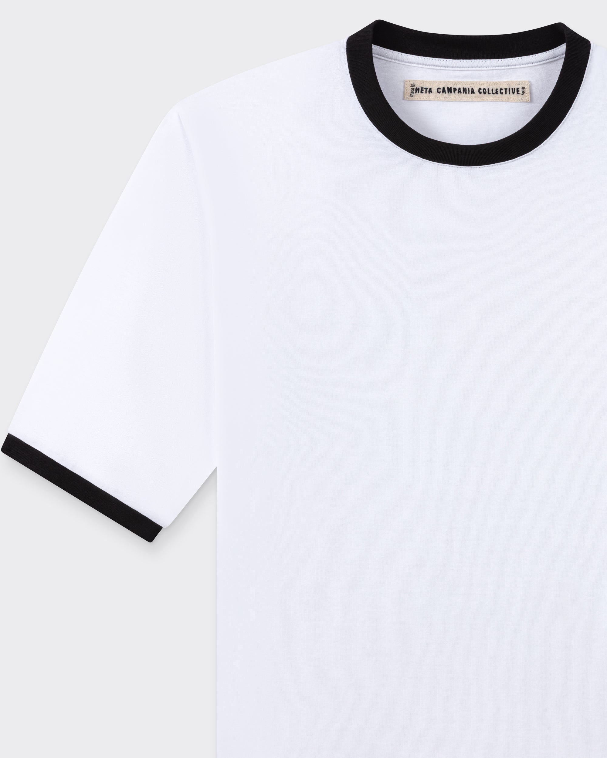 Meta Campania Collective white jersey t-shirt black ribbed sleeve trims detail BEIGE HABILLEUR PARIS