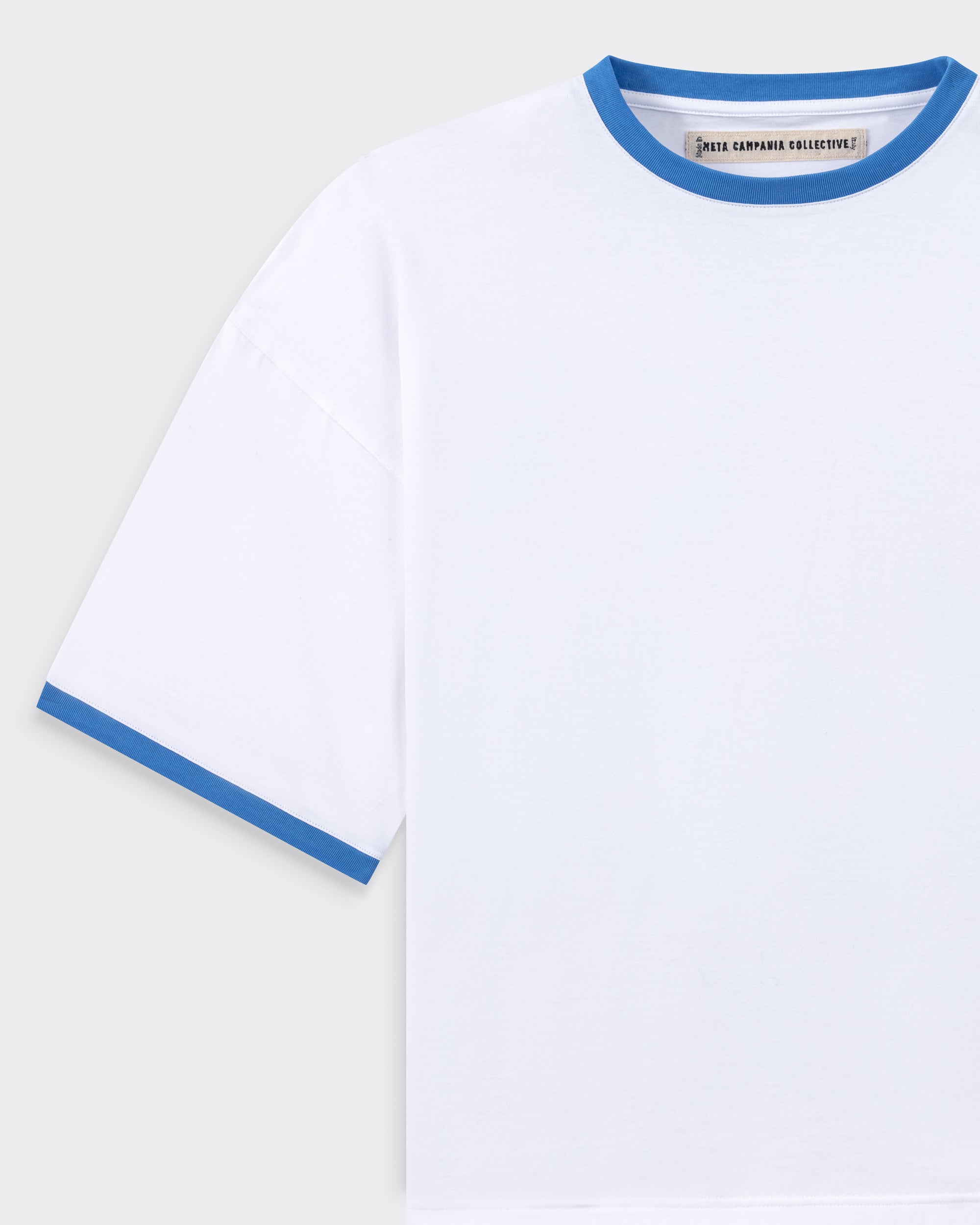 Meta Campania Collective white jersey t-shirt blue ribbed sleeve trims detail BEIGE HABILLEUR PARIS
