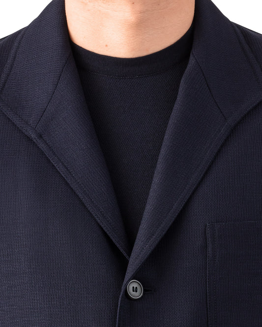 Lapel and horn button detail — Navy Teba Jacket