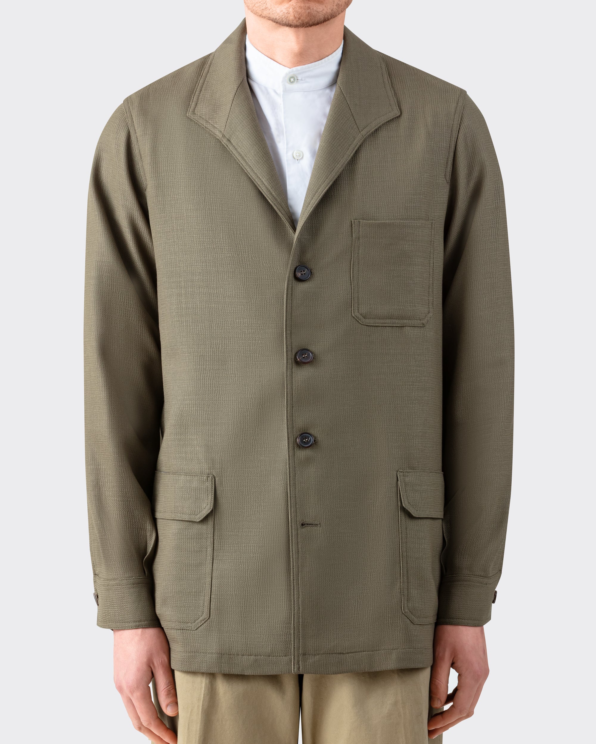 Olive Teba Jacket Justo Gimeno for BEIGE — front view