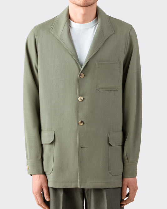 Teba jacket en laine Fresco Hardy Minnis - veste espagnole légère à revers sans cran, poches plaquées et boutons en corne - BEIGE