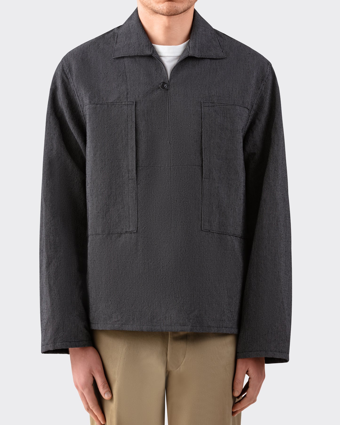 Cotton and Linen Sailor Shirt: Black-White