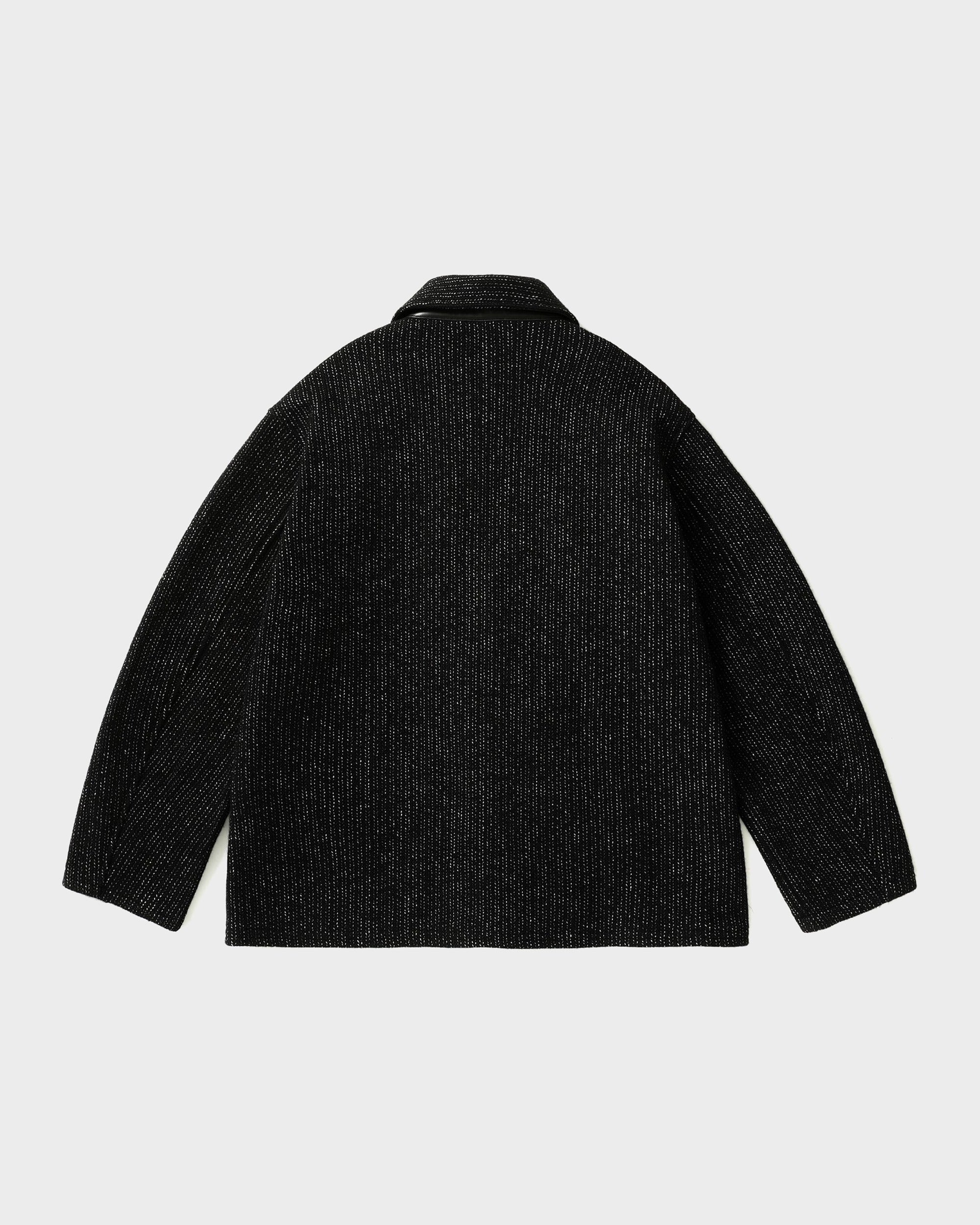 A.PRESSE beach cloth jacket in navy cashmere, wool and cotton, back view with calf leather under collar