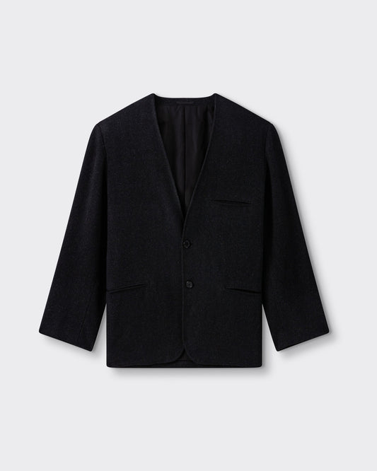Collarless Cashmere & Silk Jacket: Dark Grey
