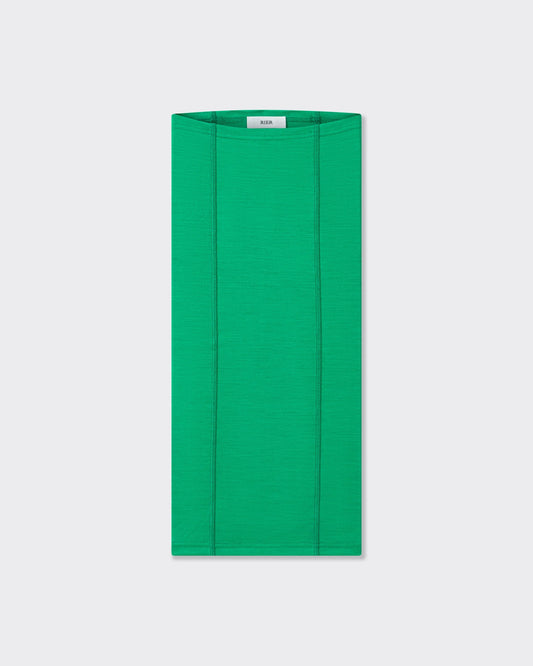 RIER wool jersey neck warmer in emerald green, laid flat
