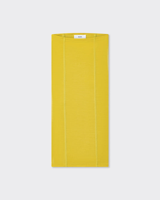 RIER wool jersey neck warmer in Wax mustard yellow, laid flat