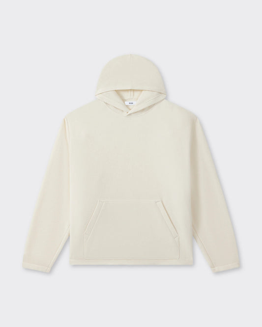 RIER hooded wool fleece in white, front view