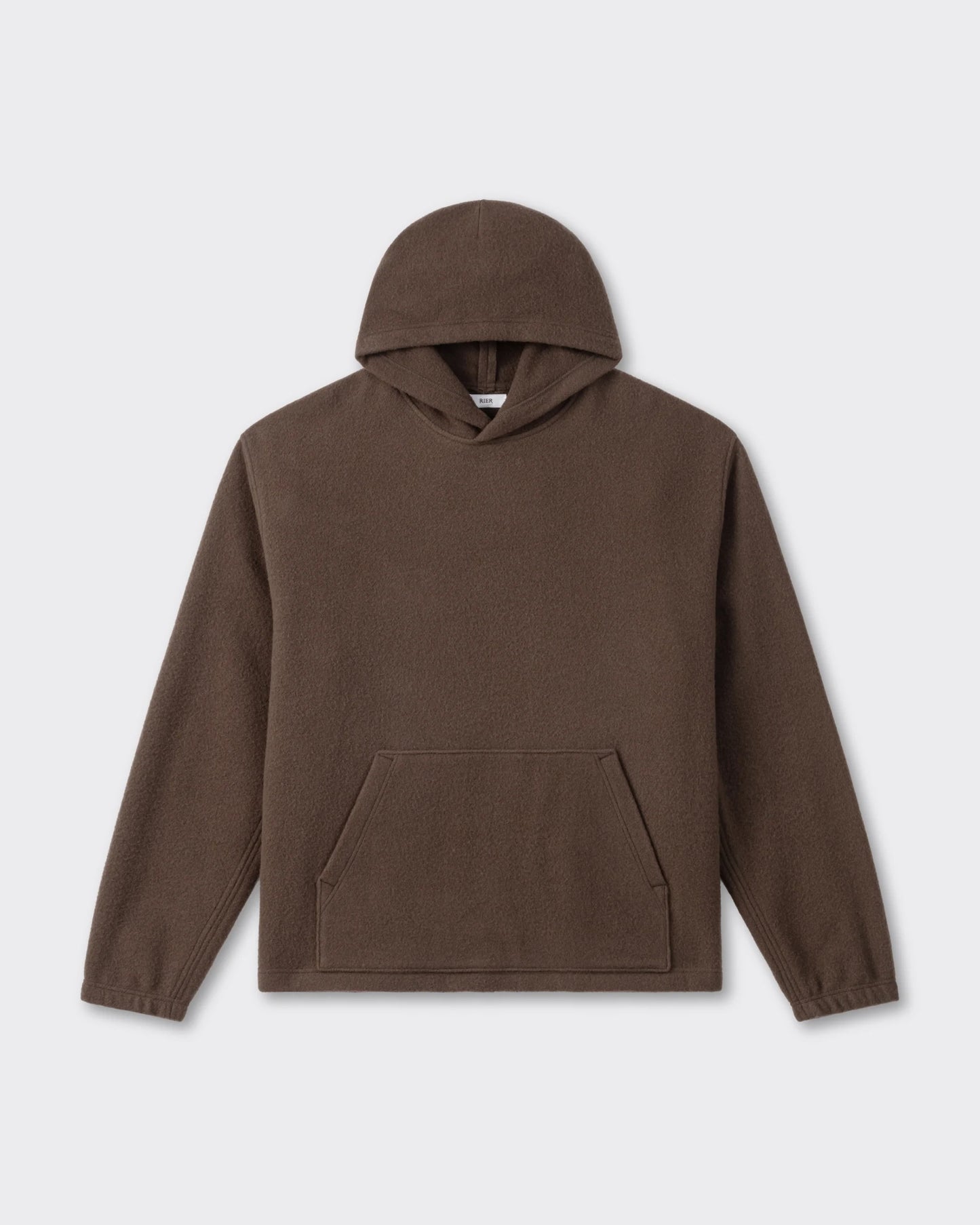 RIER hooded wool fleece in Castoro brown, front view
