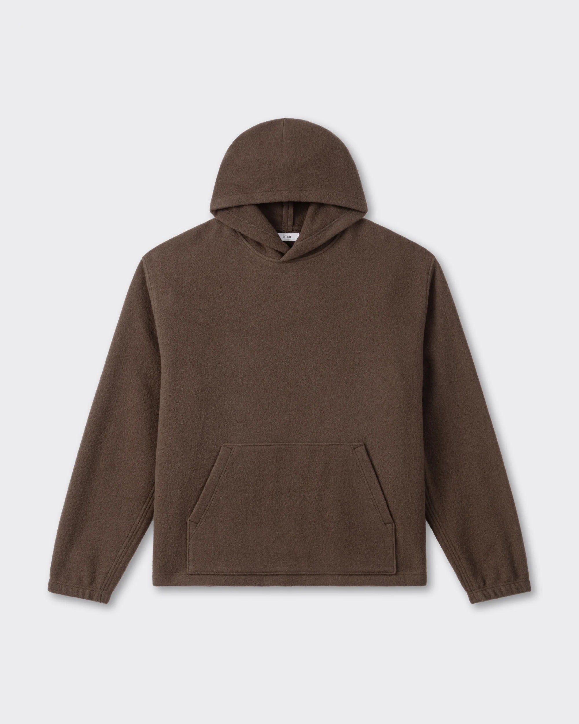 RIER hooded wool fleece in Castoro brown, front view