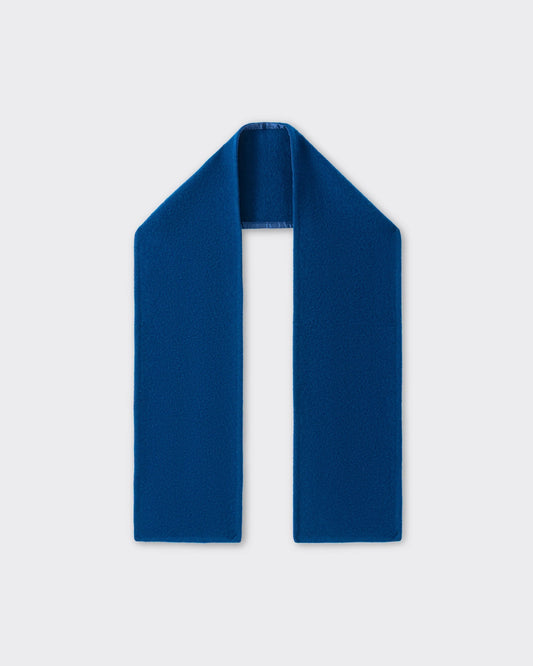 RIER wool fleece scarf in indigo blue, laid flat