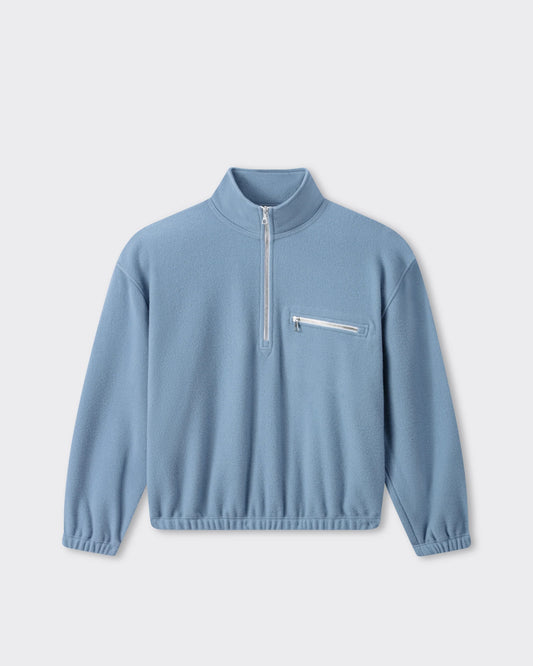 RIER wool fleece in Avio light blue, front view