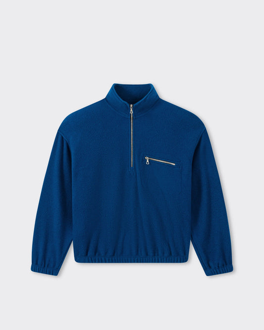 RIER wool fleece in indigo blue, front view