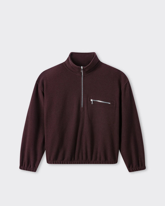 RIER wool fleece in Tanin burgundy, front view