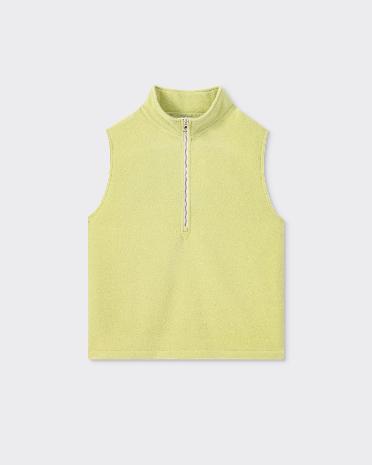 RIER sleeveless wool fleece in lime green, front view