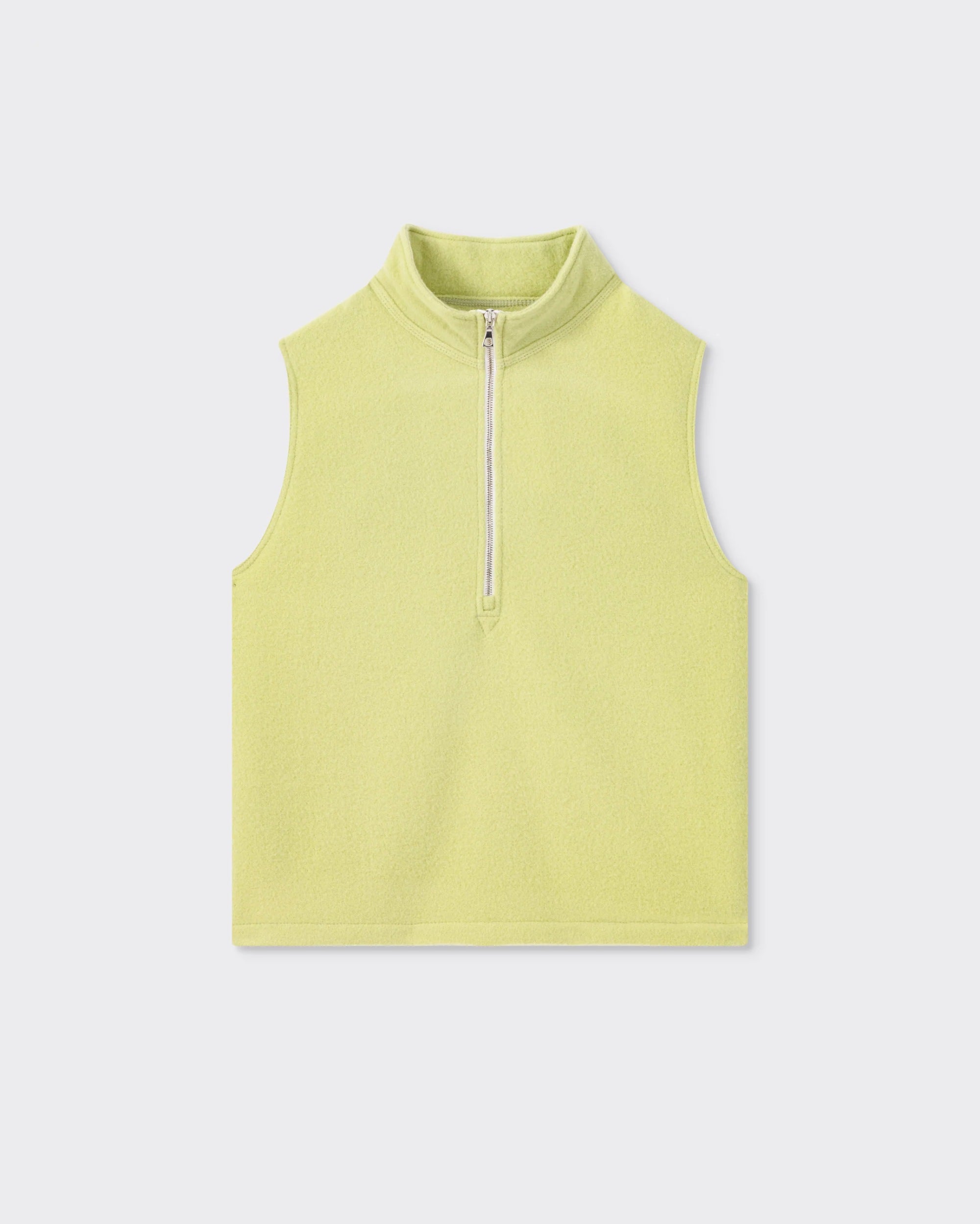 RIER sleeveless wool fleece in lime green, front view